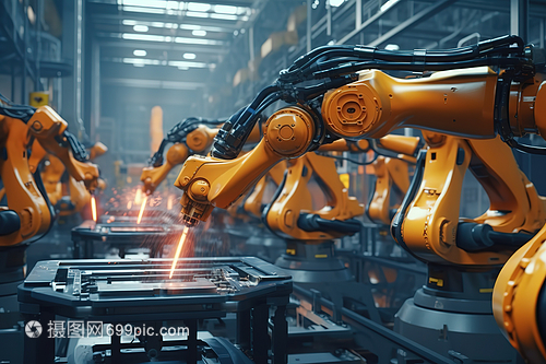 自動化機械臂在高科技制造設施中組裝產品